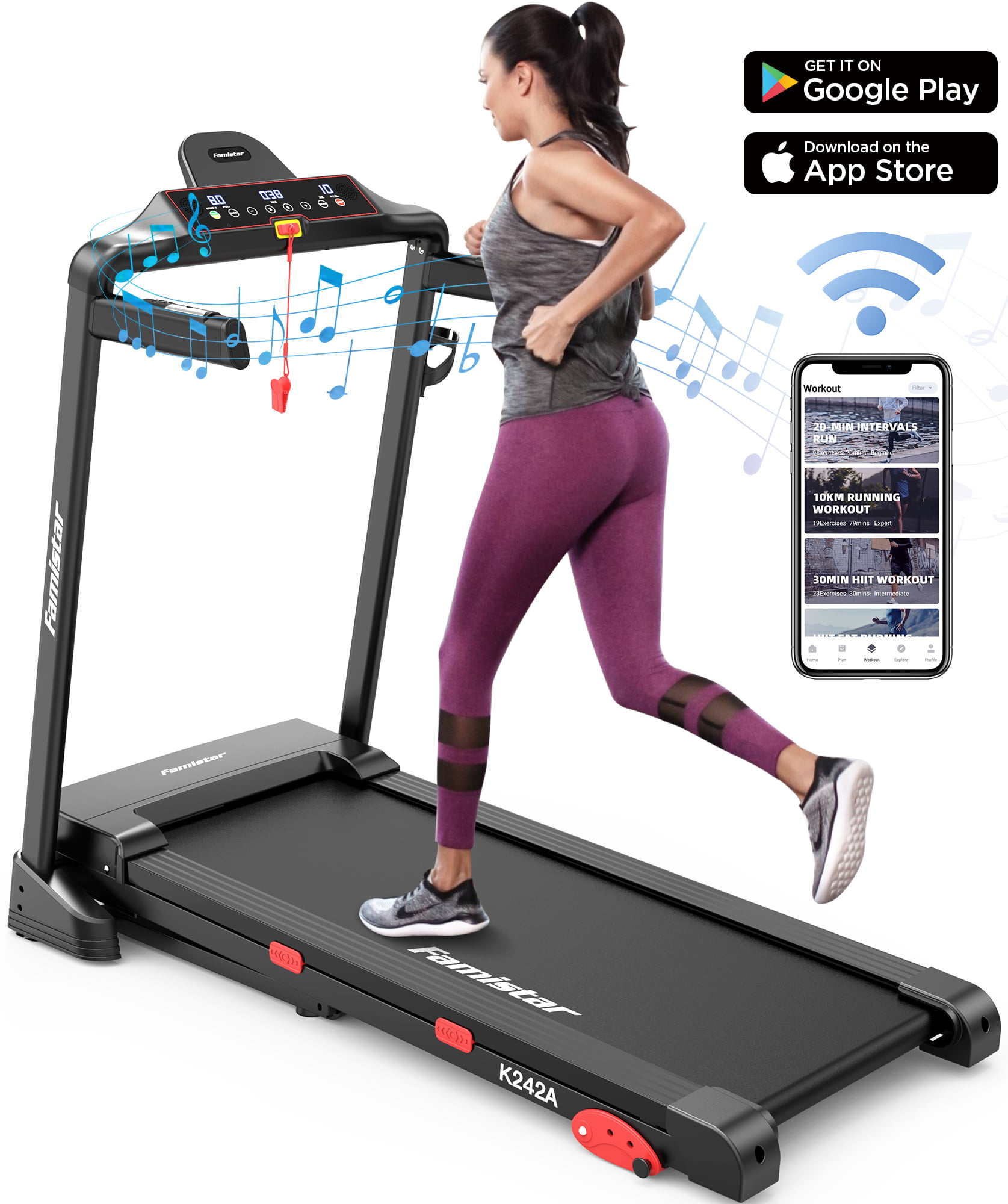 Smart Folding Treadmill w/ APP Control and HiFi Bluetooth Speakers $339.99