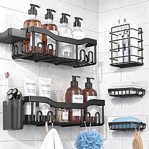 Amazon ~  7 Piece Shower Caddy Organizer Shelf Black Stainless Steel $9.99 (4.4 ☆)