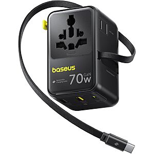 Baseus Enercore CG11 6-in-1 Universal 70W GaN Travel Adapter w/ Retractable Cable $24.85 + Free Shipping