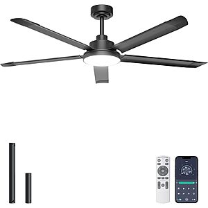 60" Ohniyou Ceiling Fan w/ Aluminum Blades, Light & App/Remote $80 & More + Free S&H