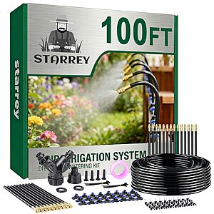 100' 1/4" Starrey Drip Irrigation Watering System w/ 24-Pc Adjustable Nozzles