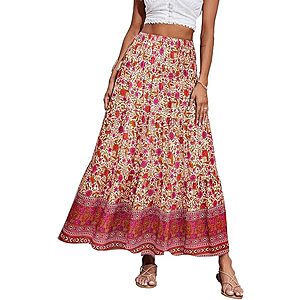 Women's Bohemian High Waist A-Line Maxi Long Skirt