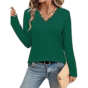 Women's Lightweight Lace V Neck Long Sleeve Shirt