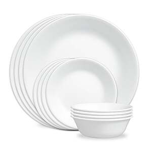 Corelle 50% Off: 12-pc Service for 4 Winter White Dinner Set $30 & More