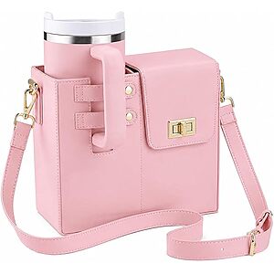 Asaint 40-oz Tumbler Crossbody Bag Purse w/ Adjustable Strap (White/Pink) $10 