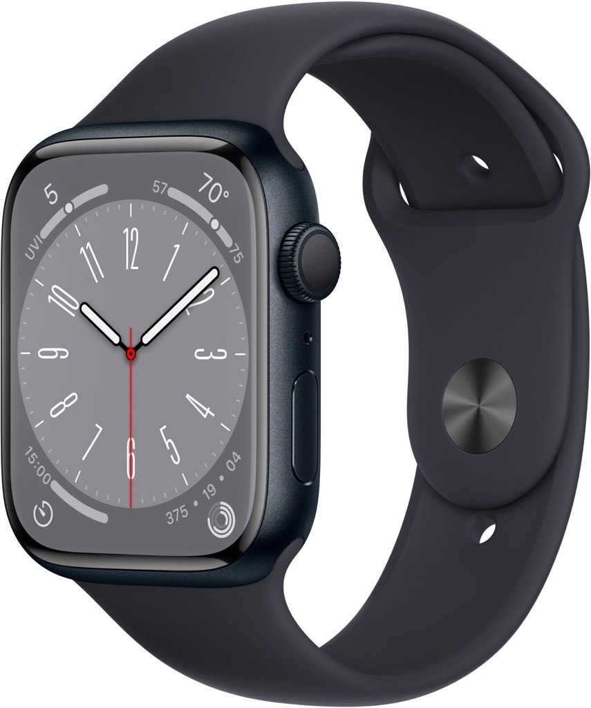 Apple Watch Series 8 (GPS) 45mm Aluminum Case with Midnight Sport Band M/L Midnight MNUL3LL/A - $379