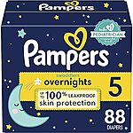 25% off with Amazon S&amp;S - Pampers Swaddlers Overnights Diapers - Size 5, 88 Count, Disposable Baby Diapers, Night Time Skin Protection $21.74