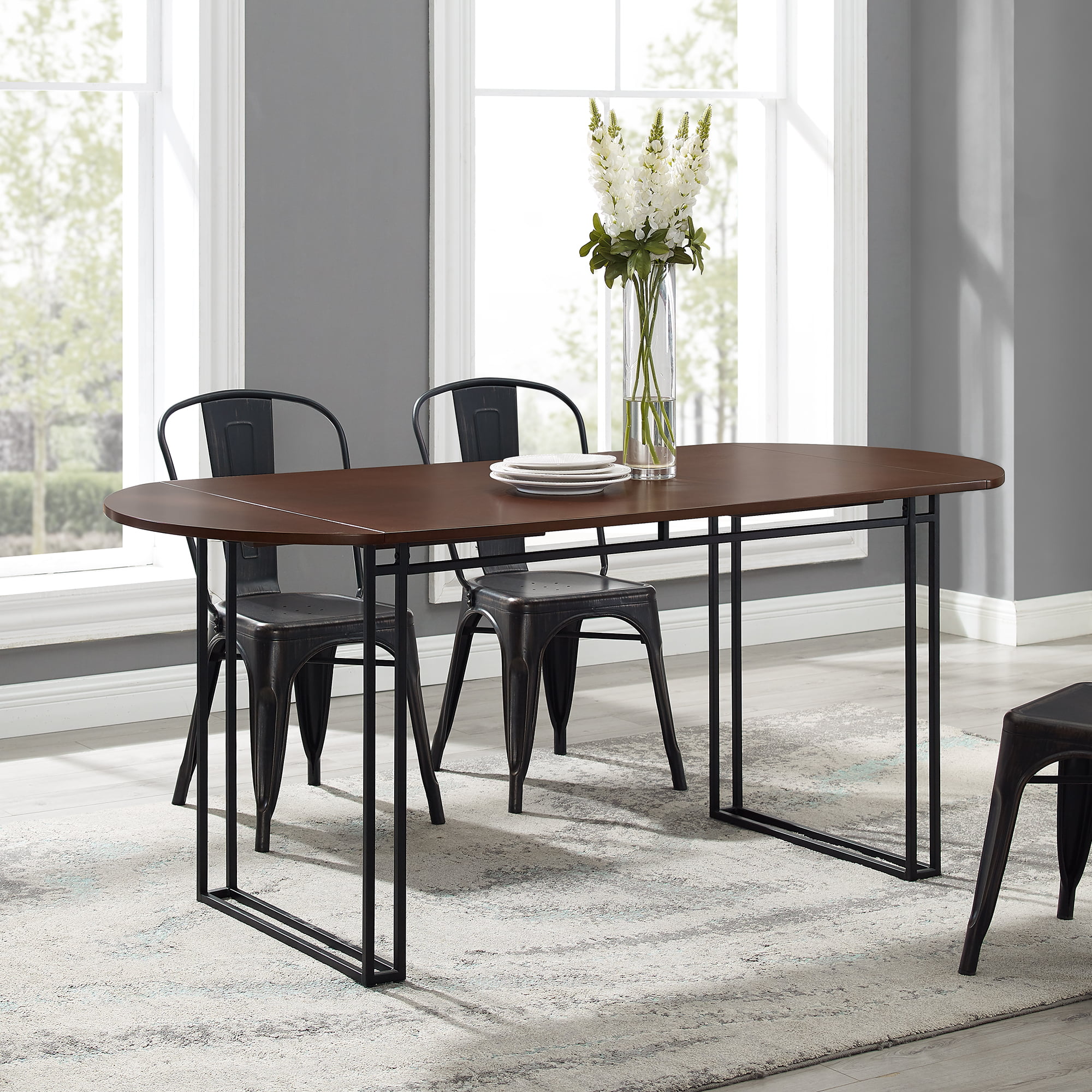 Manor Park Modern Drop Leaf Mixed Material Dining Table (Walnut/Black) for $110 + Free Shipping