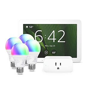 Smart Home Starter Kit with Alexa | Includes Echo Hub, Amazon Smart Plug and 4 Amazon Basics Smart Bulbs $185.99