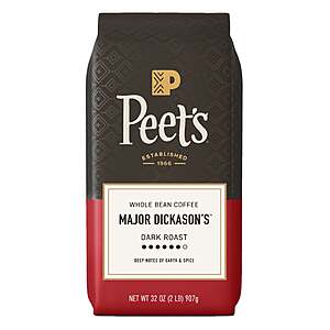 Select Costco Stores: 2-lbs Peet's Major Dickason's Whole Bean Blend Coffee (Dark Roast) $15 In-Store Purchase Only