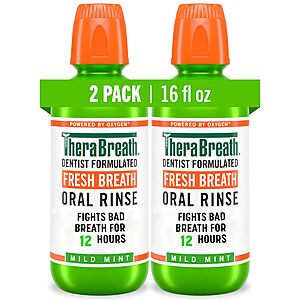 TheraBreath Fresh Breath Mouthwash, Mint Flavor, 16 Fl Oz (2-Pack)