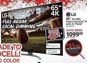 Conns Black Friday: 65" LG 4K HDR Smart Ai ThinQ Nanocell UHDTV for $1,099.99