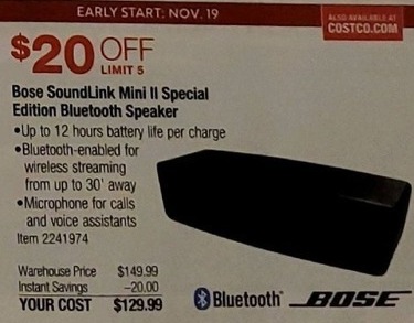 Costco Wholesale Black Friday Bose Soundlink Mini Ii Special Edition Bluetooth Speaker For 129 99