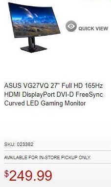Micro Center Black Friday 27 Asus Vg27vq Full Hd 165hz Hdmi Displayport Dvi D Freesync Curved Led Gaming Monitor For 249 99