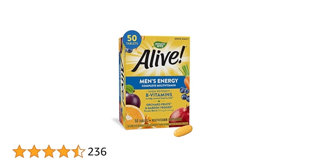 Nature's Way Alive! Men’s Energy Multivitamin Supports Healthy Aging* Supports Cellular Energy* B-Vitamins Gluten-Free 50 Tablets - $6.99
