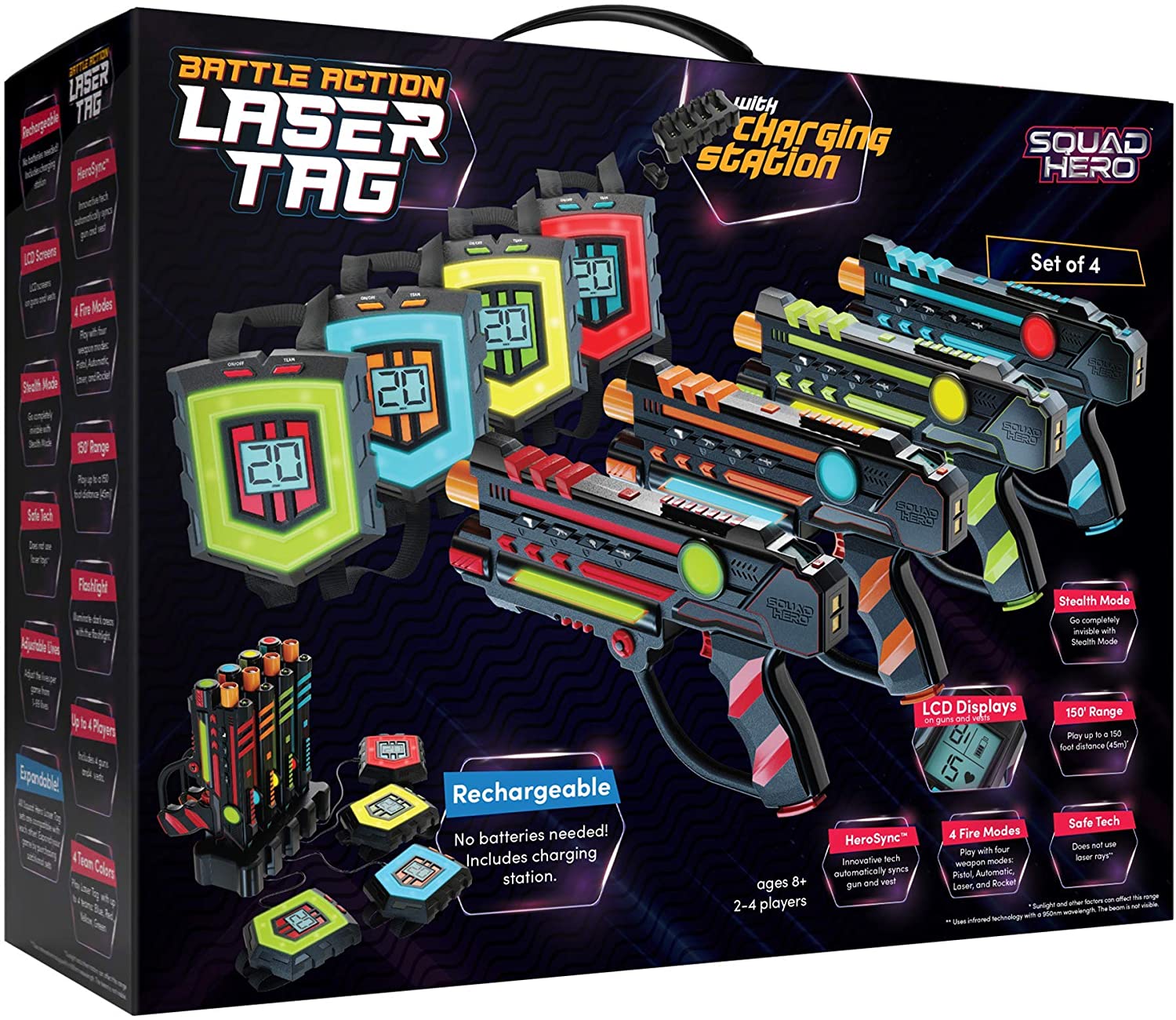 Squad Hero Rechargeable Laser Tag Set -  4 Infrared Guns & Vests $150