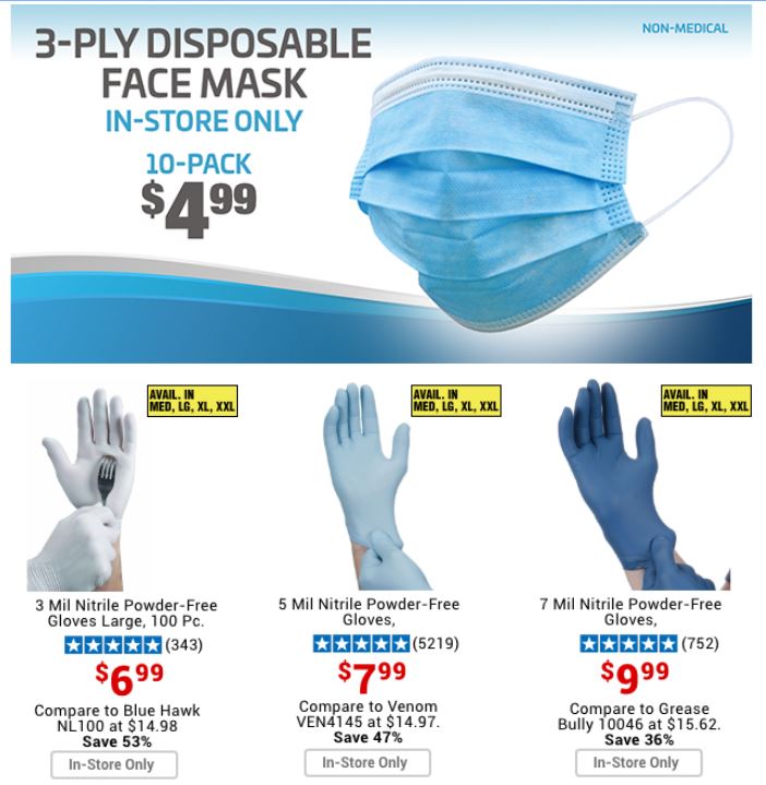 100 Pc Nittrile Gloves 6 99 Plus Others Harbor Freight In Stock In Store Only
