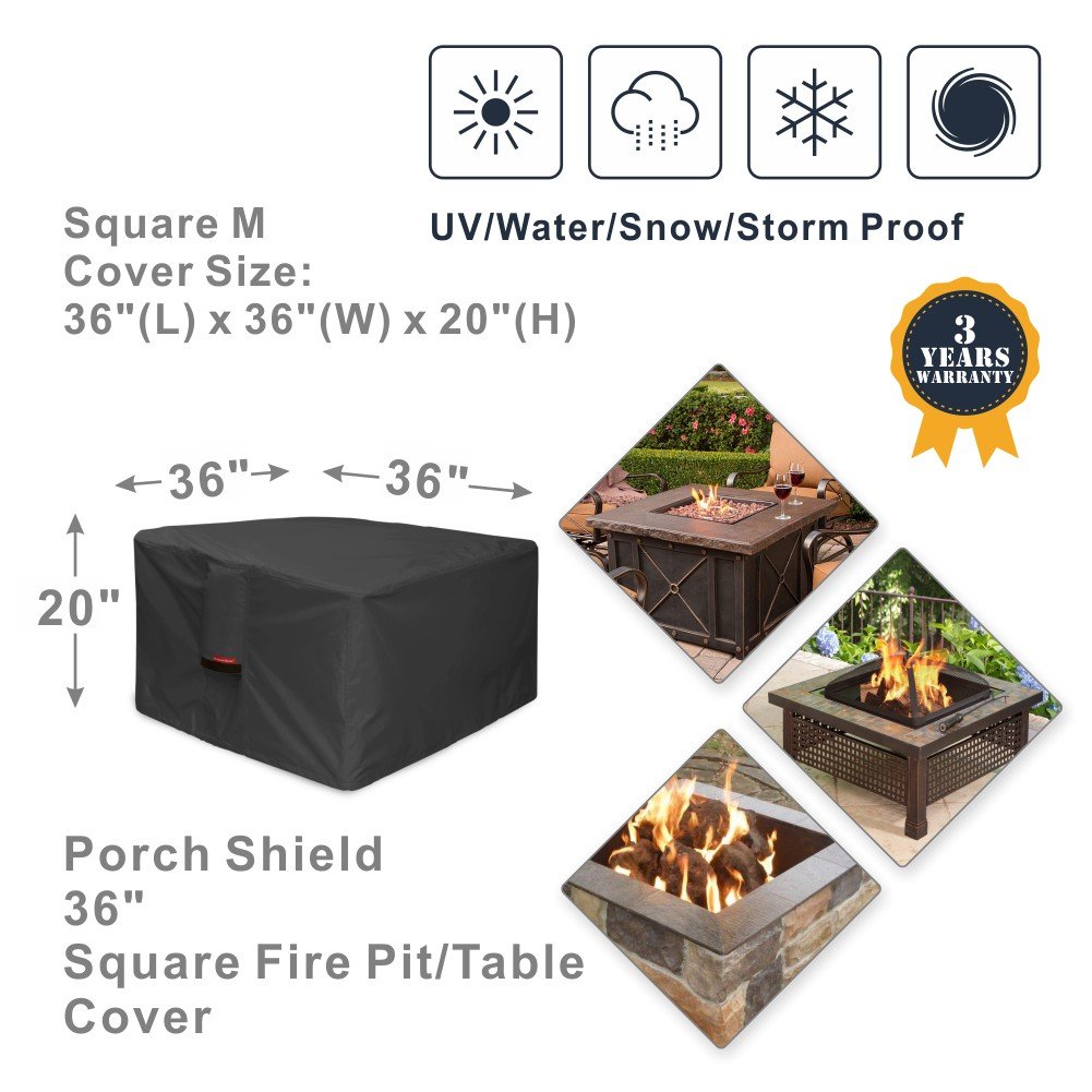 Porch Shield Fire Pit Cover Waterproof Heavy Duty Black 36 X