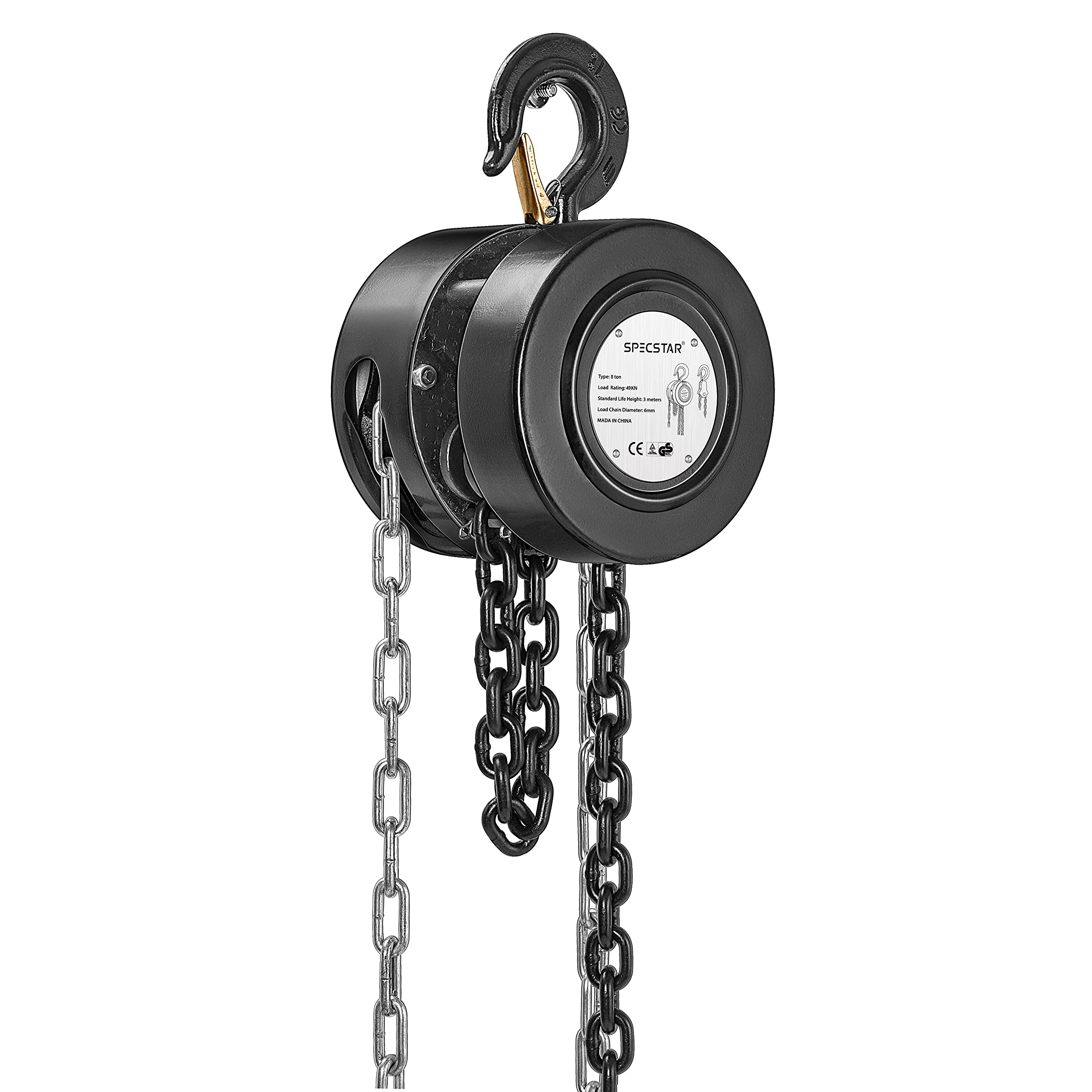 Prime day deal 68% off- $44.50 SPECSTAR 10 Feet Manual Hand Chain Block Hoist with 2 Hooks 5Ton Capacity Black