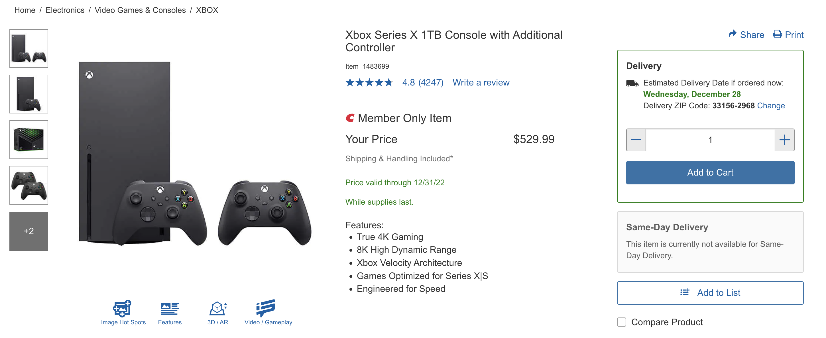 Costco Members Xbox Series X 1TB Console with Additional Controller
