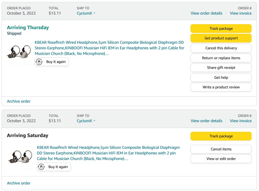 KBEAR Rosefinch Wired in Ear Headphones, 10mm DD, 2 pin connector 12