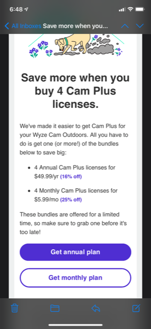 Wyze Cam Plus 4-Camera Annual Subscription- $49.99 16% off YMMV?