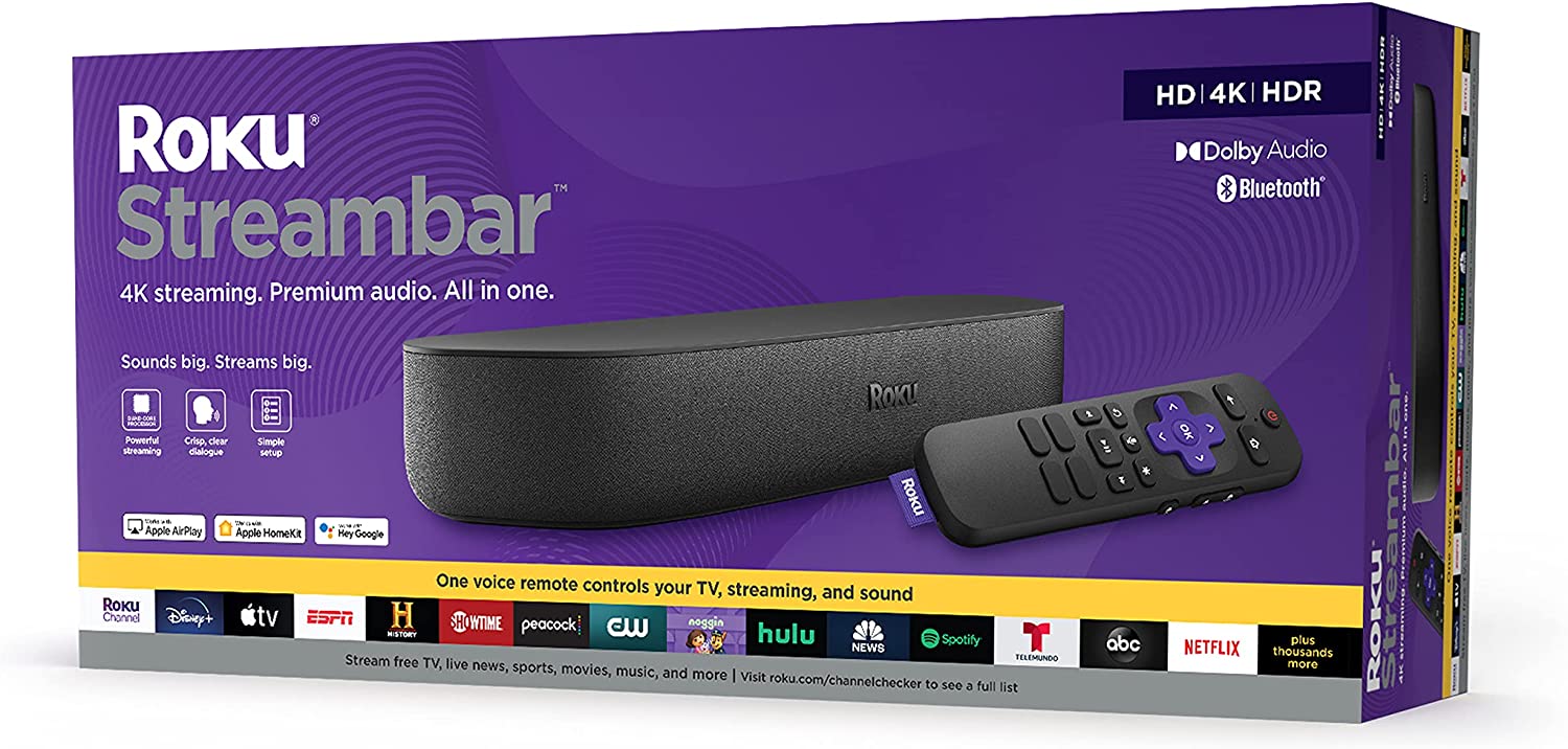 Roku Streambar | 4K/HD/HDR Streaming Media Player & Premium Audio, All In One, Includes Roku Voice Remote - $99.99