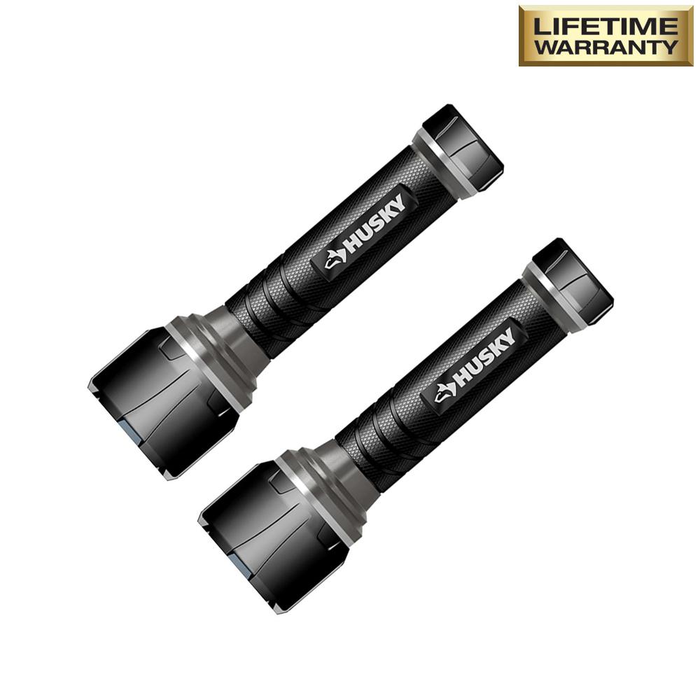 2 Pack Husky 500 Lumens Led Aluminum Flashlight W Lifetime
