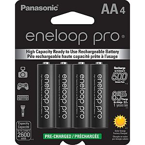 Panasonic BK-3HCCA4BA eneloop pro AA High-Capacity Ni-MH Pre-Charged Rechargeable Batteries, 4-Battery Pack $13.34
