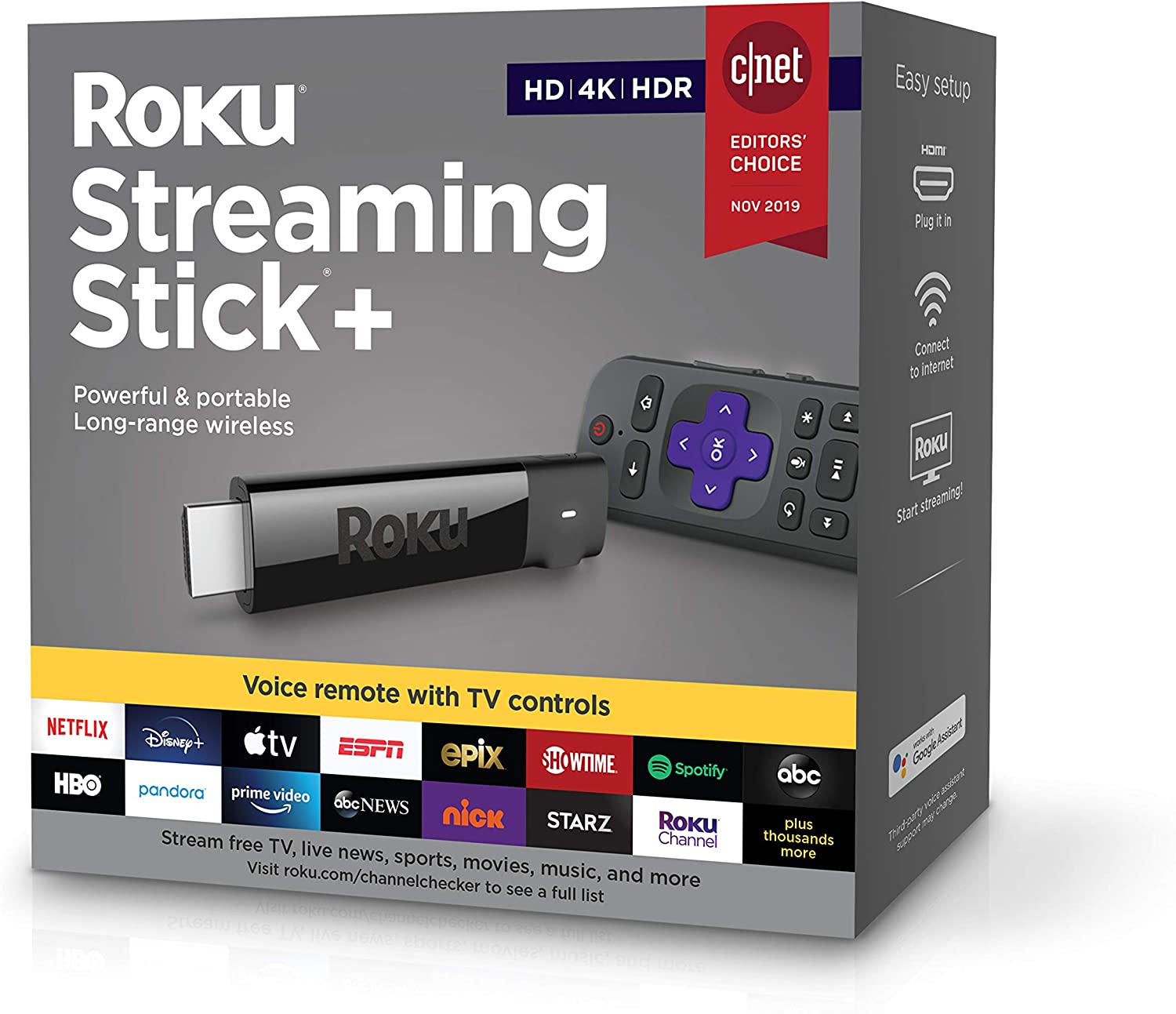 Roku Streaming Stick+ | HD/4K/HDR Streaming Device with Long-range Wireless and Voice Remote with TV Controls $29.99