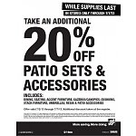 20% off Patio Sets &amp; Accessories: Dining, Seating, Accent Furniture, Gazebos, Canopies, Cusions, Stack Furniture, Umbrellas, &amp; more, Home Depot start Tues July 2 *SKU's included*