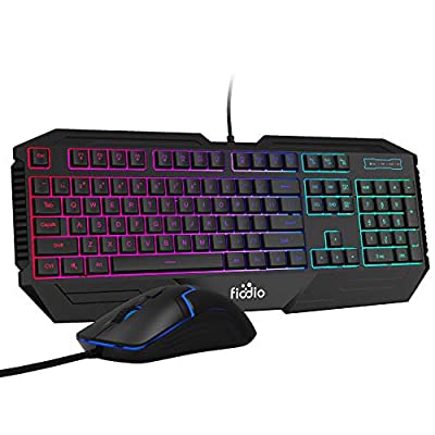 Fiodio Rainbow Wired Membrane Gaming Computer Keyboard w/Wrist Rest, 1600 DPI Mouse Combo - 40% off at Amazon - $16.19