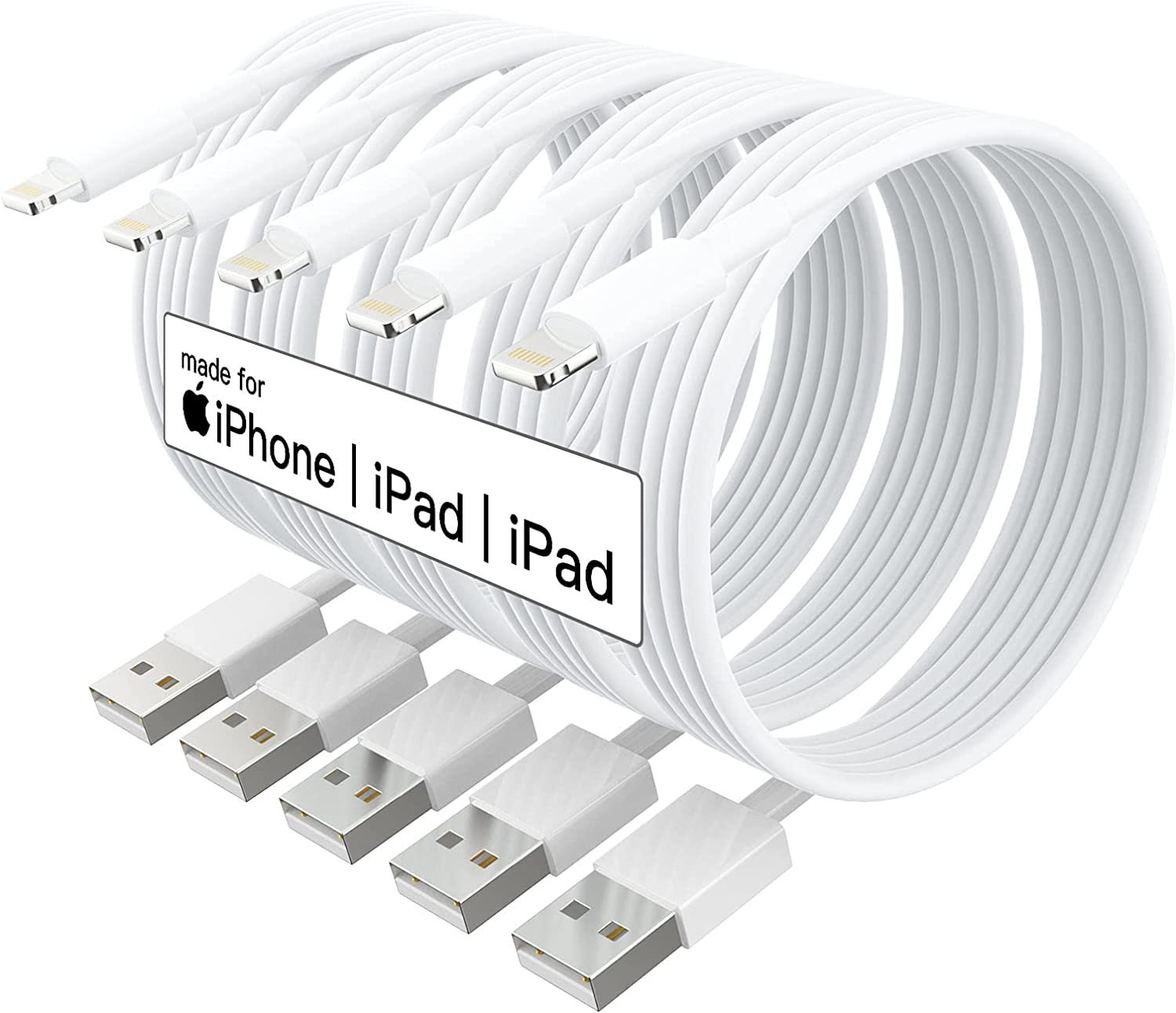 5 Pack 10ft Apple MFi Certified iPhone Charger - Amazon Prime - $8.49