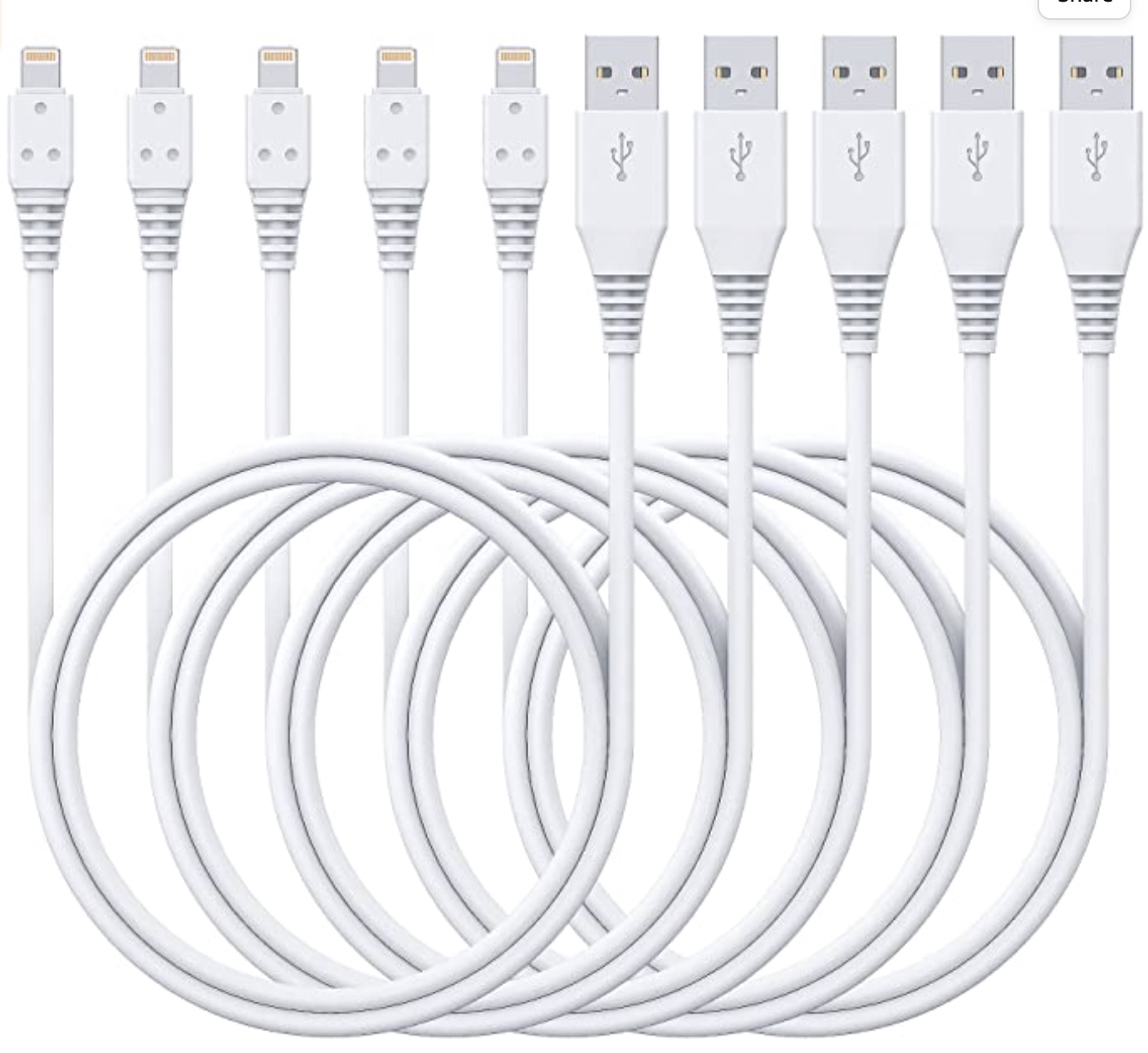 5-Pack MFi Certified iPhone Charging Cable 3ft, 6ft, or 10ft - Amazon Prime - Starting at $5.99