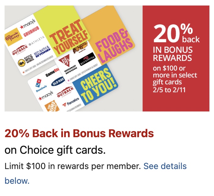 20% Back in Office Depot/OfficeMax Rewards when you buy $100 or more in  Choice Gift Cards - In-Store B&M - $80