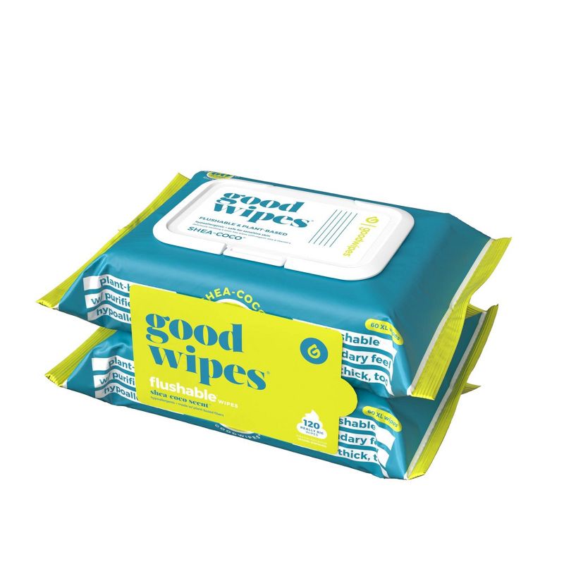 2Pack 60Count Goodwipes Flushable Wipes (Shea Coco or Rosewater)