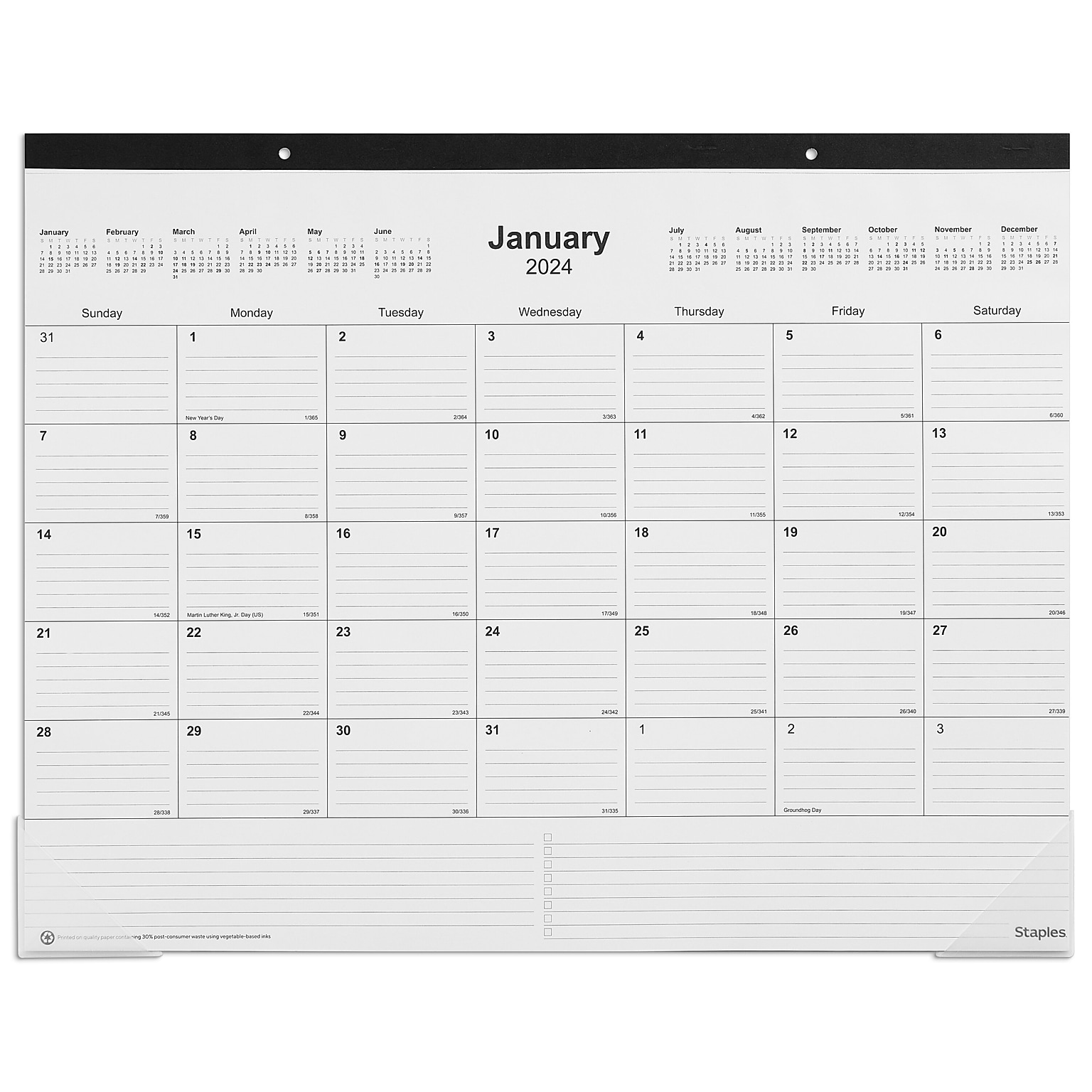 2024 Staples 22" x 17" Desk Pad Calendar (Black, Navy or Gray)