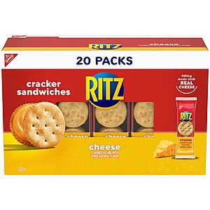 20 Snack Packs RITZ Cheese Sandwich Crackers (6 Crackers Per Pack) $5.60 w/ Subscribe & Save