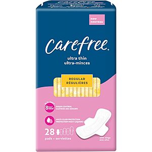 28-Count Carefree Ultra Thin Pads (Regular With Wings) $2.50