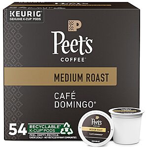 54-Count Peet's Coffee K-Cup Pods (Café Domingo, Medium Roast) $13 w/ Subscribe & Save + Free S/H