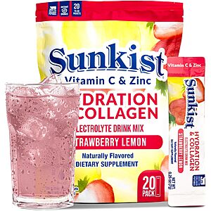 20-Pk 0.25-Oz Sunkist Collagen + Hydration Electrolyte Drink Mix (Strawberry Lemon) $13.65 w/ Subscribe & Save