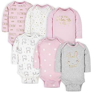 6-Pack Gerber Baby Girls' Long-Sleeve Onesies Bodysuits (Various) $10