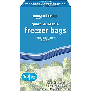120-Count Amazon Basics Zippered Stand & Fill Freezer Quart Bags $5.20 w/ Subscribe & Save