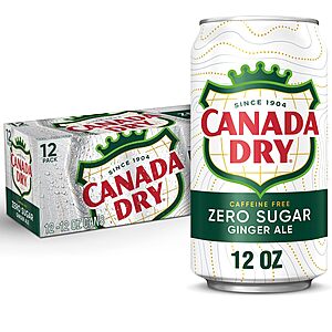 [S&S] $4.75: 12 × 12oz Canada Dry Zero Sugar Ginger Ale Soda at Amazon