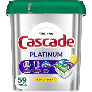 59-Count Cascade Platinum Dishwasher Pods (Lemon) $13.05 w/ Subscribe & Save & More