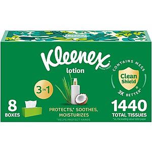 8-Pack 180-Count Kleenex Lotion Facial 3-Ply Tissues $13.65 w/ Subscribe & Save