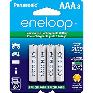 8-Pack Panasonic eneloop AAA Ni-MH Pre-Charged Rechargeable Batteries $16