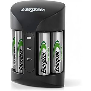 Energizer Recharge Pro AAA/AA Battery Charger w/ 4 Rechargeable AA Batteries $14