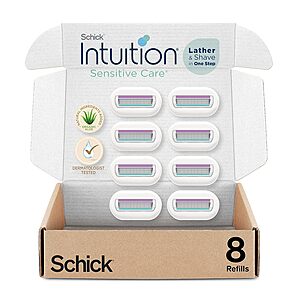 [S&S, AC] $11.38 | 8-Count Schick Intuition Refill, Razor Blades with Organic Aloe for Women Sensitive Skin at Amazon
