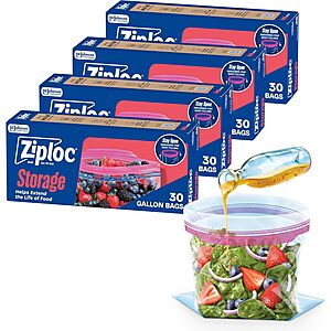 4-Pk 30-Ct Ziploc Gallon Food Storage Bags $12.10 w/ S&S